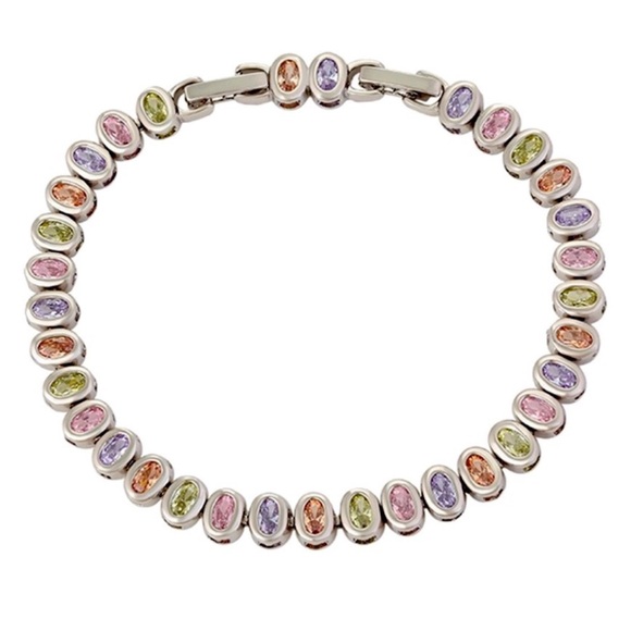 Platinum Plated Silver Tennis Bracelet Soft Crystal Hypoallergenic & Waterproof - Picture 1 of 12